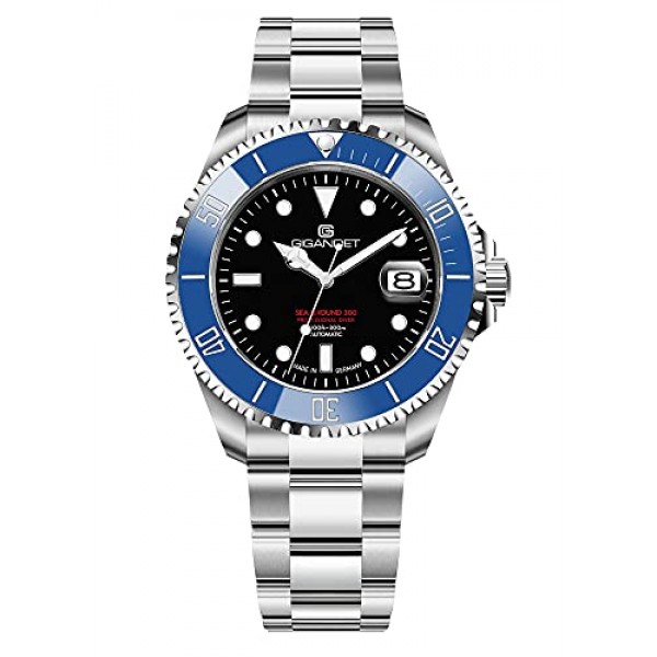 Gigandet Sea Ground 300 Ceramic Date 남성용 오토매틱 시계 - 독일산 - 세라믹 베젤 - 사파이어 글래스 - 스위스 슈퍼 루미노바 - 스테인레스 스틸 - 방수 300m / 30bar - 블루/블랙 -