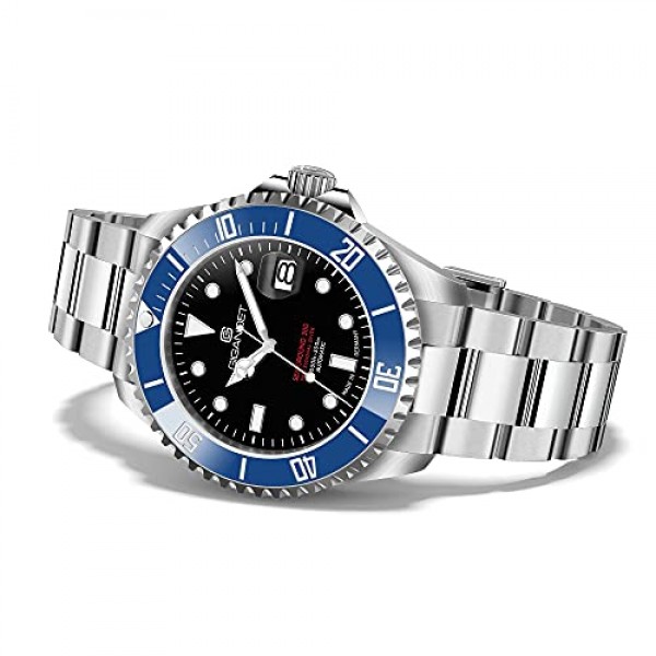 Gigandet Sea Ground 300 Ceramic Date 남성용 오토매틱 시계 - 독일산 - 세라믹 베젤 - 사파이어 글래스 - 스위스 슈퍼 루미노바 - 스테인레스 스틸 - 방수 300m / 30bar - 블루/블랙 -