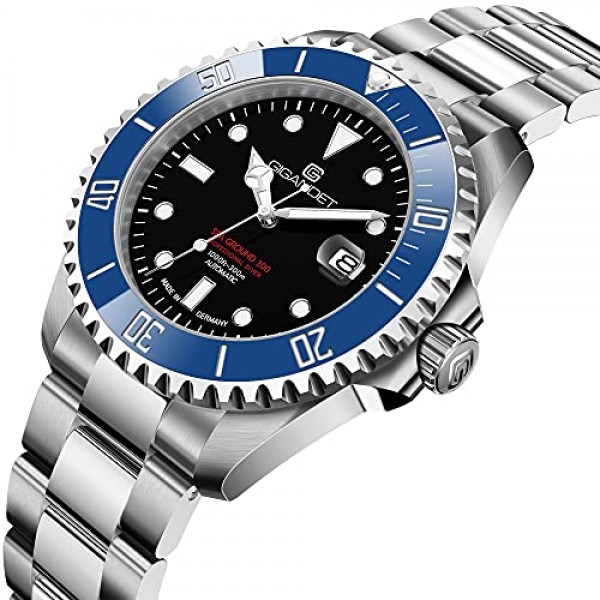 Gigandet Sea Ground 300 Ceramic Date 남성용 오토매틱 시계 - 독일산 - 세라믹 베젤 - 사파이어 글래스 - 스위스 슈퍼 루미노바 - 스테인레스 스틸 - 방수 300m / 30bar - 블루/블랙 -