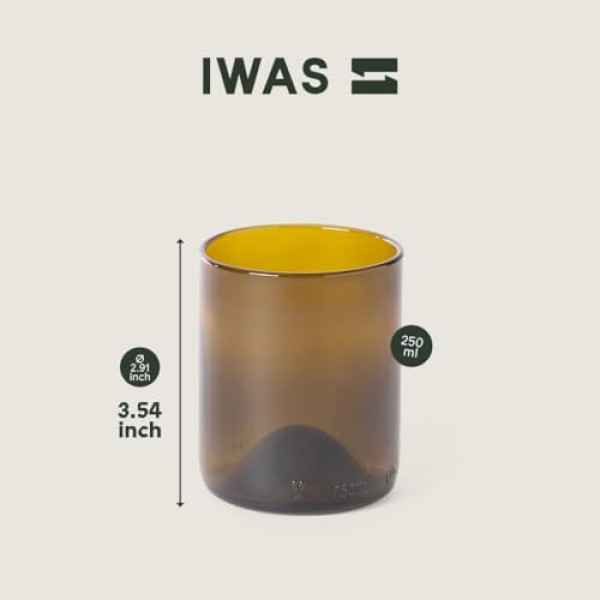 업사이클된 올리브 음료수 잔 | 250ML | 8.45온스 | 6개 세트 | 지속 가능한 물안경 | 가정용 환경 친화적인 암갈색 안경