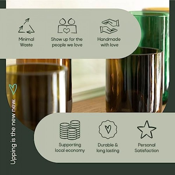업사이클된 올리브 음료수 잔 | 250ML | 8.45온스 | 6개 세트 | 지속 가능한 물안경 | 가정용 환경 친화적인 암갈색 안경