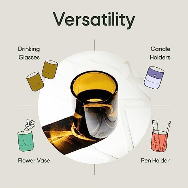 업사이클된 올리브 음료수 잔 | 250ML | 8.45온스 | 6개 세트 | 지속 가능한 물안경 | 가정용 환경 친화적인 암갈색 안경