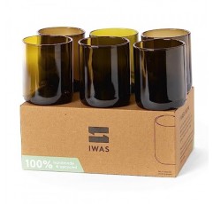 업사이클된 올리브 음료수 잔 | 250ML | 8.45온스 | 6개 세트 | 지속 가능한 물안경 | 가정용 환경 친화적인 암갈색 안경