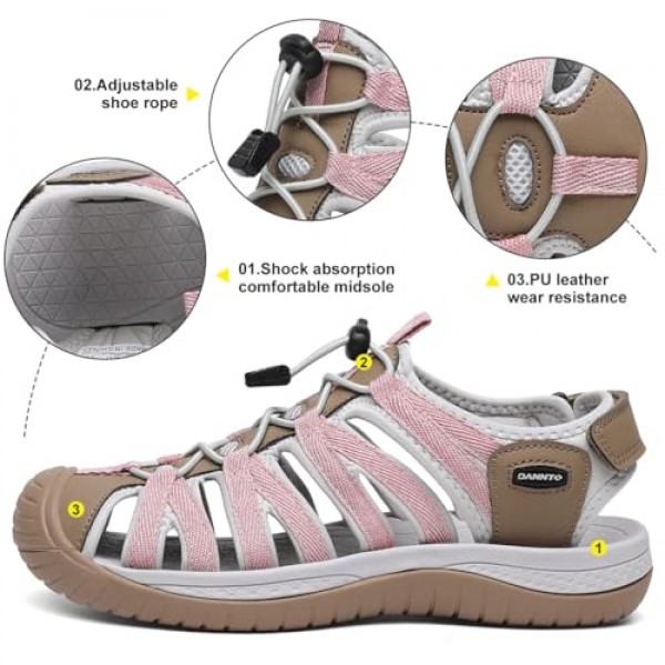 Dannto 여성용 폐쇄 발가락 하이킹 샌들 워킹 워터 샌들 컴포트 운동 스포츠 야외 샌들