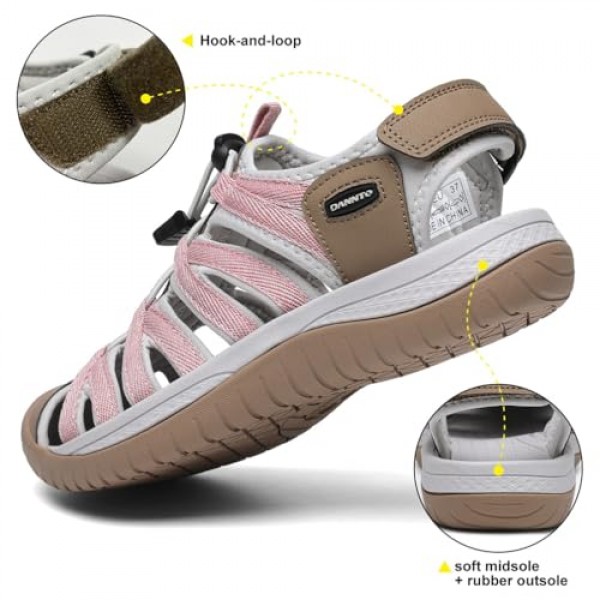 Dannto 여성용 폐쇄 발가락 하이킹 샌들 워킹 워터 샌들 컴포트 운동 스포츠 야외 샌들