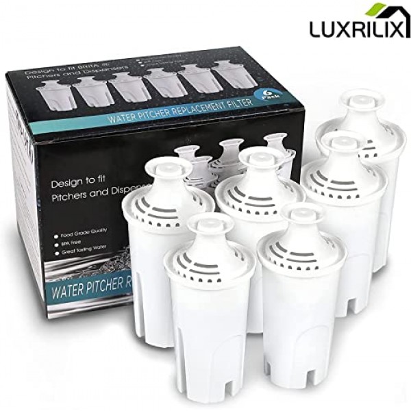Britta 투수 및 디스펜서(6 팩)용 교체 투수 정수 필터 OB03 Britta OB03 Classic 35557 Mavea 107007 by LUXRILIX와 호환되는 정수 필터
