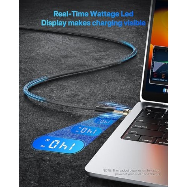 SOOPII 140W USB C - USB C 케이블[4피트 2팩], MacBook Pro, lPhone15/15Pro/15ProMax, Samsung Galaxy S23+/S23Ultra/S22Ultra 등용 LED 디스플레이가 있는 고속 충전 USB C 케이블, 투명 쉘,(검은색)