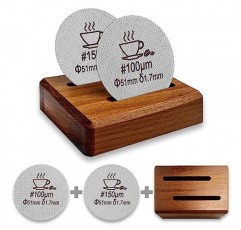 51mm 에스프레소 퍽 스크린(스탠드 포함), 재사용 가능한 커피 필터 2개 51mm 포터필터 필터 바스켓과 호환 가능, 100μm 및 150μm의 2가지 여과 정확도를 갖춘 316L 스테인리