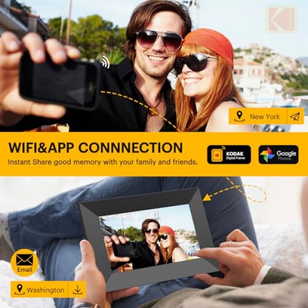 KODAK 디지털 액자, 32G 7인치 WiFi 디지털 액자 1024x600 HD IPS 터치스크린, 자동 회전, 언제 어디서나 사진 및 비디오 공유, 친구와 가족을 위한 선물