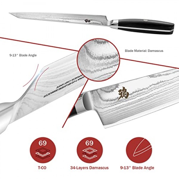 모하비 야외 8 인치 다마스커스 요리사 칼 일본 T-CO 69 레이어 다마스커스 강철 블레이드 주방 요리 Kiritsuke Knives Raven Series RE0801T