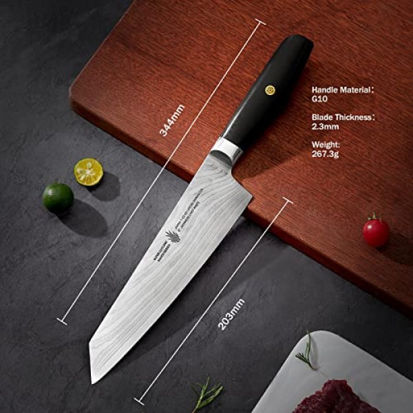 모하비 야외 8 인치 다마스커스 요리사 칼 일본 T-CO 69 레이어 다마스커스 강철 블레이드 주방 요리 Kiritsuke Knives Raven Series RE0801T