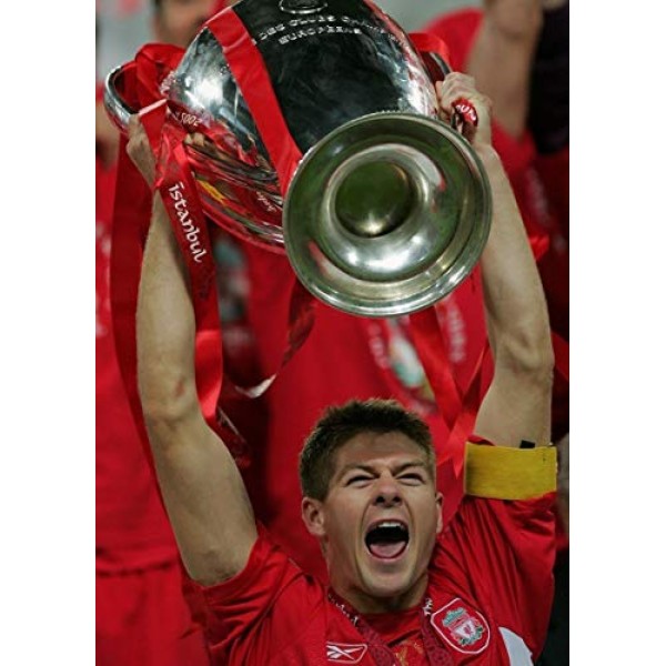 서명된 흑인 축구 스티븐 제라드 챔피언스 리그 우승자 리버풀 FC 사인 사진 사진 액자 A4 12x8 축구 선물