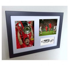 서명된 흑인 축구 스티븐 제라드 챔피언스 리그 우승자 리버풀 FC 사인 사진 사진 액자 A4 12x8 축구 선물