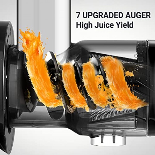 주서기, AMZCHEF 저속 저작 주서기, 두 가지 속도 모드를 갖춘 콜드 프레스 주서기, 여행용 병(500ML), LED 디스플레이, 저소음 모터, 브러시로 청소가 용이함(빨간색)