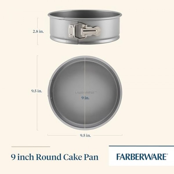 Farberware Bakeware Springform 베이킹 팬, 원형 논스틱 치즈케이크 팬 - 9인치, 회색