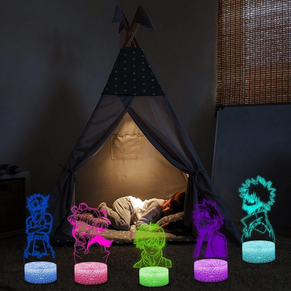 My Hero Academia 3D 야간 조명 어린이, 5 in 1 패턴 세트 및 원격 제어로 16 색상 변경 Himiko Toga 침대 옆 램프, 일본 애니메이션 생일 크리스마스 어린이를위한 애니메이션 선