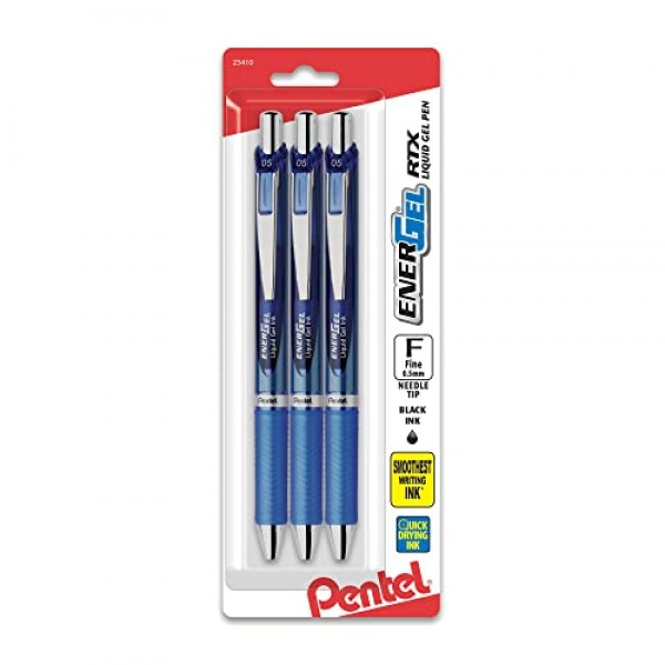 Pentel® EnerGel® 디럭스 RTX 접이식 펜, 니들 포인트, 0.5mm, 다양한 배럴, 파란색 잉크, 3개 팩