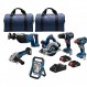 BOSCH GXL18V-601B25 18V 6공구 콤보 키트, 2-In-1 비트/소켓 임팩트 드라이버, 해머 드릴/드라이버, 왕복톱, 원형톱, 앵글 그라인더, 투광 조명 및 (2) CORE18V 4 Ah 소형 배터리 포