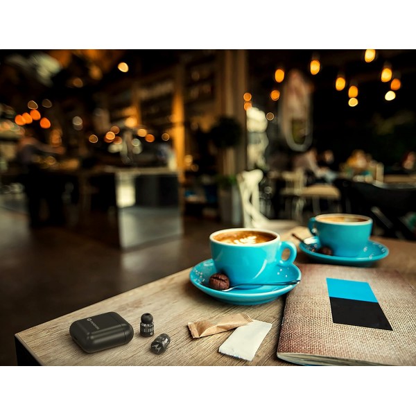 Motorola Sound Moto Buds 120 - 블루투스 인이어 미니 헤드폰 - 휴대용 충전 박스 및 통합 마이크 - 17시간 - IPX6 방수 - 터치 컨트롤 - Siri 및 Google과 호환 가능 - 블랙 블랙 MOTOBUD