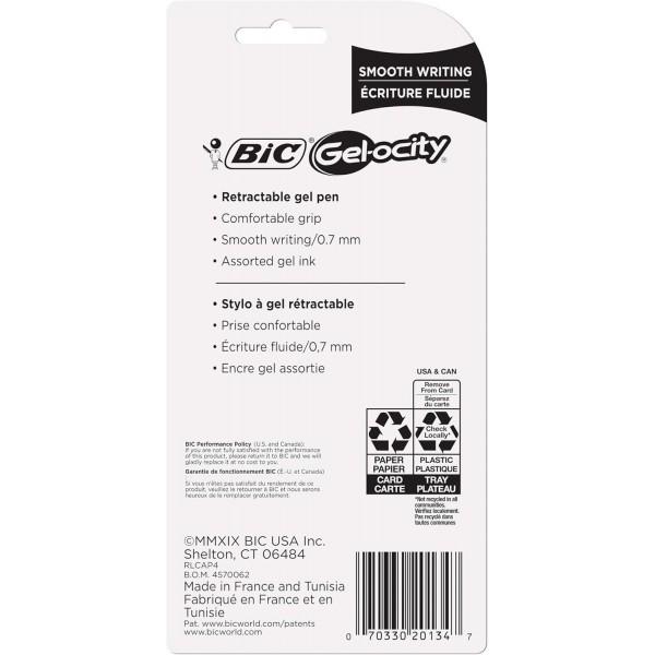 Bic RLCAP41-AST 멀티 컬러 Bic Gelocity 패션 펜 4팩