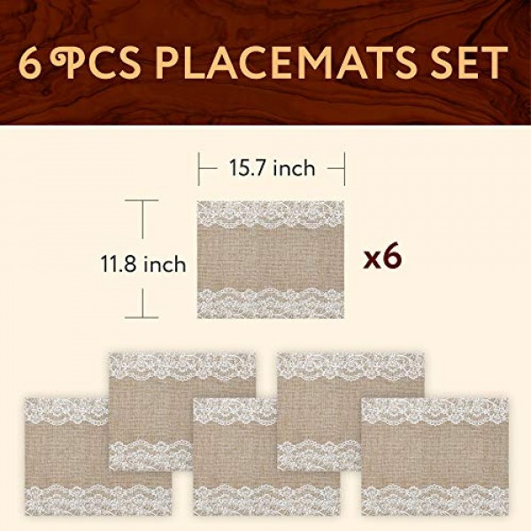 Anna Stay 플레이스매트 6개 세트 - 뜨거운 접시용 모듈형 플레이스 매트 및 삼발이, 확장 가능한 핫 패드, 조리대용 소형 내열 매트, 황마 및 레이스 삼베 세척 가능한 정