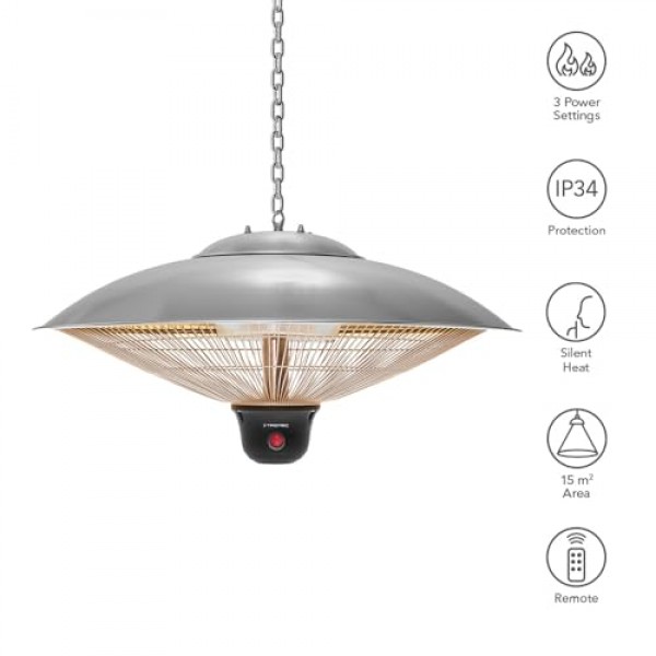 Trotec IR 2000 SC Designer 천장 히터 산업 디자인 3개 열 설정 원격 제어 2000W