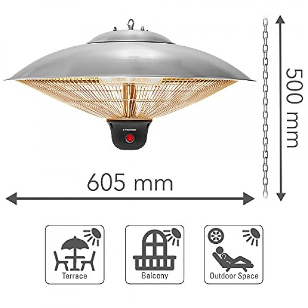 Trotec IR 2000 SC Designer 천장 히터 산업 디자인 3개 열 설정 원격 제어 2000W