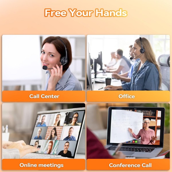 Voistek 휴대폰 헤드셋(마이크 포함) 소음 제거 및 볼륨 조절, iPhone용 PC 헤드폰 3.5mm 잭 Samsung Computer Business Skype 소프트폰 콜 센터 사무실, 클리어 채팅, 울트라 컴포트 블