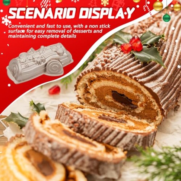 크리스마스 케이크 팬 크리스마스 성탄절 통나무 팬 클래식 Buche De Noel 성탄절 통나무 팬 초콜릿 성탄절 통나무 전통 휴일 케이크 금형 크리스마스 테마 파티를위한 