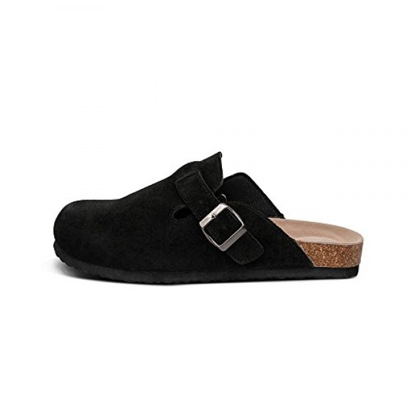 TF STAR 유니섹스 소프트 풋베드 나막신 암소 스웨이드 가죽 나막신, 여성용 코르크 나막신 신발 남성용 탄