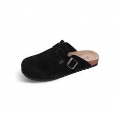 TF STAR 유니섹스 소프트 풋베드 나막신 암소 스웨이드 가죽 나막신, 여성용 코르크 나막신 신발 남성용 탄