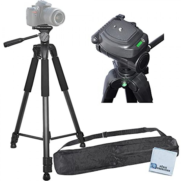 모든 Canon Sony, Nikon, Samsung, Panasonic, Olympus, Kodak, Fuji, 카메라 및 캠코더용 듀얼 버블 레벨 표시기가 있는 72인치 전문가용 3방향 팬 헤드 삼각대 + eCost 극세사 천