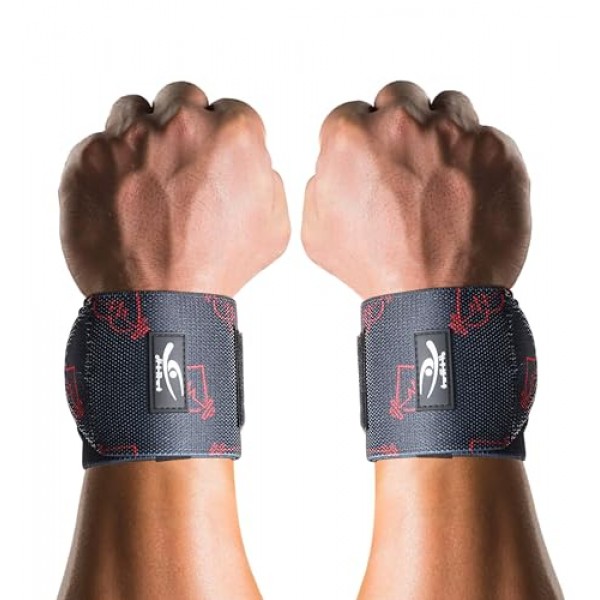 HiRui 손목 랩 18 전문 품질 압축 손목 스트랩 역도 근력 훈련을 위한 운동 손목 받침대 지원, 남성 및 여성용 데드리프트 스트랩(블랙/하트비트(2개 팩))