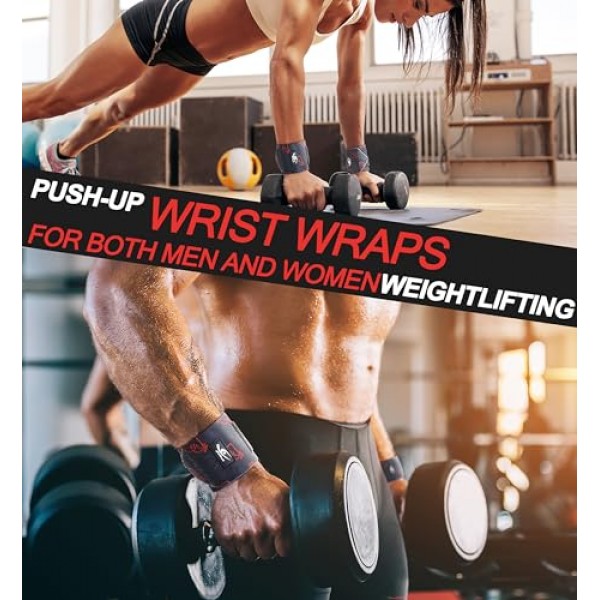 HiRui 손목 랩 18 전문 품질 압축 손목 스트랩 역도 근력 훈련을 위한 운동 손목 받침대 지원, 남성 및 여성용 데드리프트 스트랩(블랙/하트비트(2개 팩))