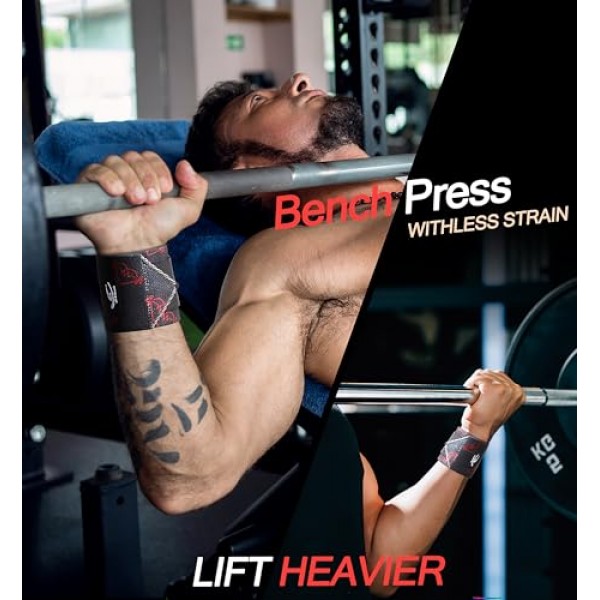 HiRui 손목 랩 18 전문 품질 압축 손목 스트랩 역도 근력 훈련을 위한 운동 손목 받침대 지원, 남성 및 여성용 데드리프트 스트랩(블랙/하트비트(2개 팩))