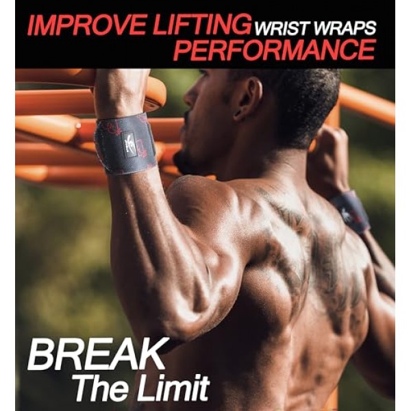 HiRui 손목 랩 18 전문 품질 압축 손목 스트랩 역도 근력 훈련을 위한 운동 손목 받침대 지원, 남성 및 여성용 데드리프트 스트랩(블랙/하트비트(2개 팩))