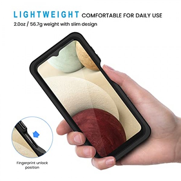 Lanhiem Samsung Galaxy A12 케이스, 화면 보호 장치가 내장된 IP68 방수 방진 케이스, Galaxy A12용 견고한 전신 충격 방지 보호 커버(블랙/클리어)