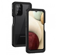 Lanhiem Samsung Galaxy A12 케이스, 화면 보호 장치가 내장된 IP68 방수 방진 케이스, Galaxy A12용 견고한 전신 충격 방지 보호 커버(블랙/클리어)