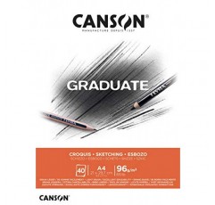 CANSON 대학원 라이트 그레인 96gsm A4 스케치 종이 패드, 짧은 면 접착, 천연 흰색 시트 40매, 전문 예술가 및 학생에게 이상적