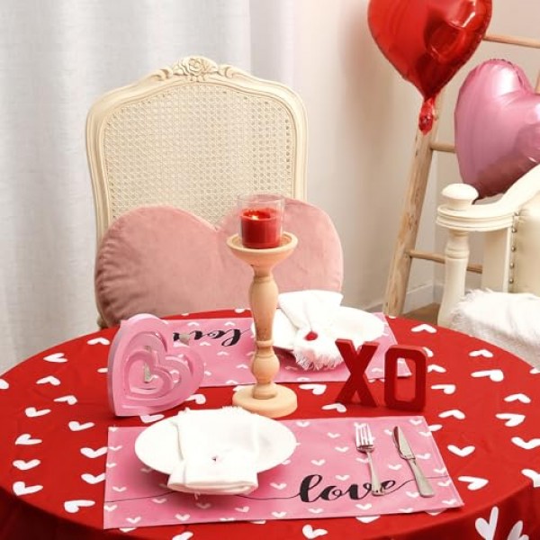 ARKENY 발렌타인 데이 Placemats 12x18 인치 4 개 세트, 하트 러브 핑크 계절 농가 삼베 실내 주방 기념일 결혼식 식탁 장식 홈 파티 AP511-18