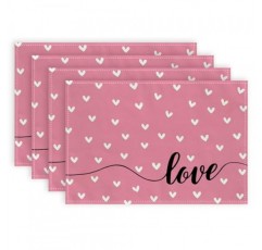 ARKENY 발렌타인 데이 Placemats 12x18 인치 4 개 세트, 하트 러브 핑크 계절 농가 삼베 실내 주방 기념일 결혼식 식탁 장식 홈 파티 AP511-18
