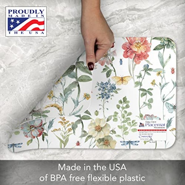 CounterArt 스프링 메도우 버니 4팩 양면 사용 가능 간편한 관리 유연한 플라스틱 플레이스매트 미국산 BPA 무함유 쉽게 깨끗하게 닦임