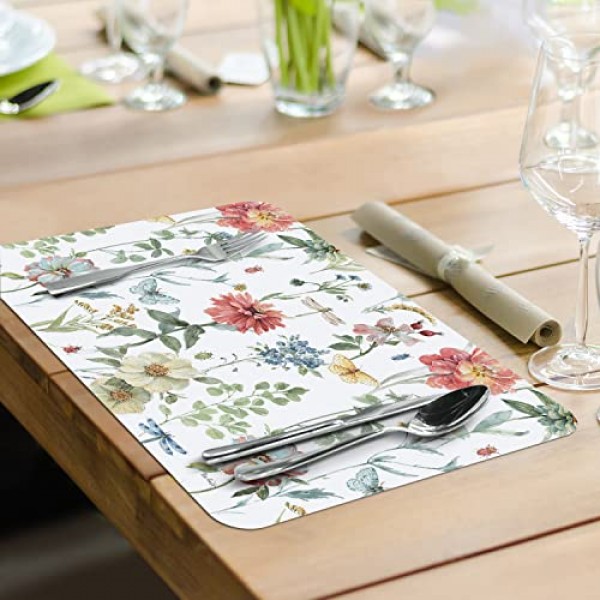 CounterArt 스프링 메도우 버니 4팩 양면 사용 가능 간편한 관리 유연한 플라스틱 플레이스매트 미국산 BPA 무함유 쉽게 깨끗하게 닦임