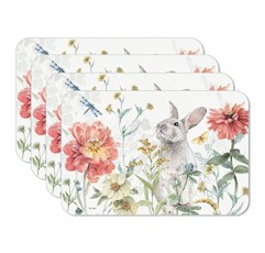 CounterArt 스프링 메도우 버니 4팩 양면 사용 가능 간편한 관리 유연한 플라스틱 플레이스매트 미국산 BPA 무함유 쉽게 깨끗하게 닦임