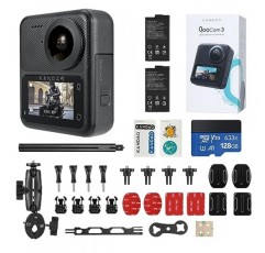 KanDao QooCam 3 액션 카메라, 오토바이 콤보, 5.7K 62MP 사진 60fps 완벽한 360 비디오 카메라, 녹화 Vlog 카메라에 더 적합한 듀얼 1/1.55인치 센서, 매우 안정적인 안정화 방수