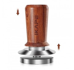 IKAPE 53.3mm 에스프레소 커피 탬퍼, 프리미엄 스테인레스 스틸로 구성된 스프링 장착 보정 탬퍼, 54 Breville 에스프레소 머신과 호환되는 호두나무 손잡이 탬퍼 바텀리스 