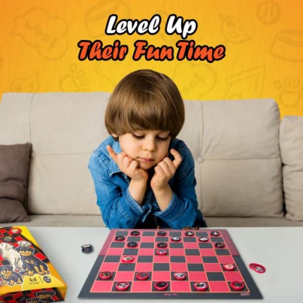 퍼피 체커(Puppy Checkers) - 8~12세 어린이, 성인 및 가족을 위한 재미있는 보드 게임입니다. 56개의 접착식 강아지와 강아지 스티커가 포함된 어린이용 체커 보드 게임! 4~8
