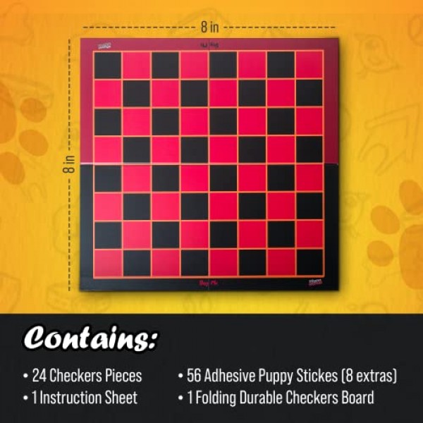 퍼피 체커(Puppy Checkers) - 8~12세 어린이, 성인 및 가족을 위한 재미있는 보드 게임입니다. 56개의 접착식 강아지와 강아지 스티커가 포함된 어린이용 체커 보드 게임! 4~8