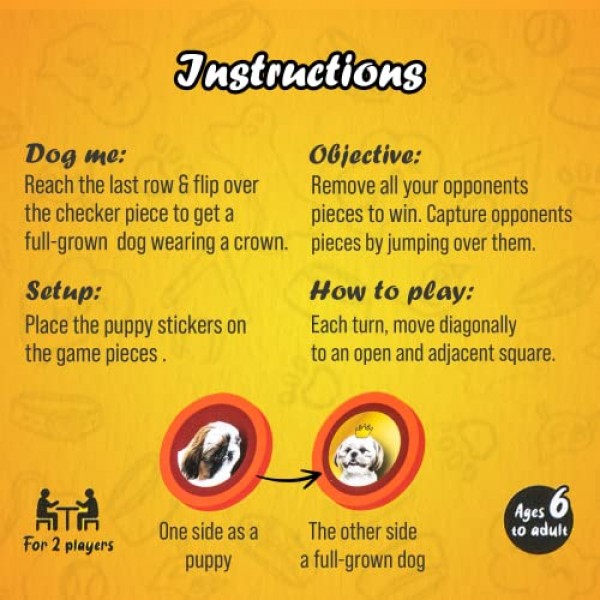 퍼피 체커(Puppy Checkers) - 8~12세 어린이, 성인 및 가족을 위한 재미있는 보드 게임입니다. 56개의 접착식 강아지와 강아지 스티커가 포함된 어린이용 체커 보드 게임! 4~8