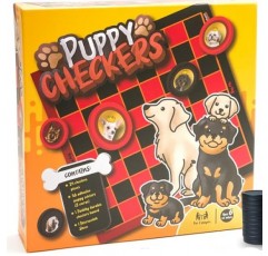 퍼피 체커(Puppy Checkers) - 8~12세 어린이, 성인 및 가족을 위한 재미있는 보드 게임입니다. 56개의 접착식 강아지와 강아지 스티커가 포함된 어린이용 체커 보드 게임! 4~8